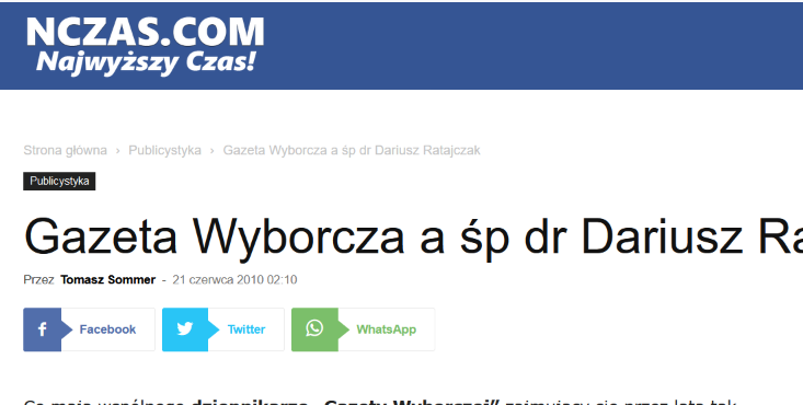 Gazeta Wyborcza a śp dr Dariusz Ratajczak – nczas.com